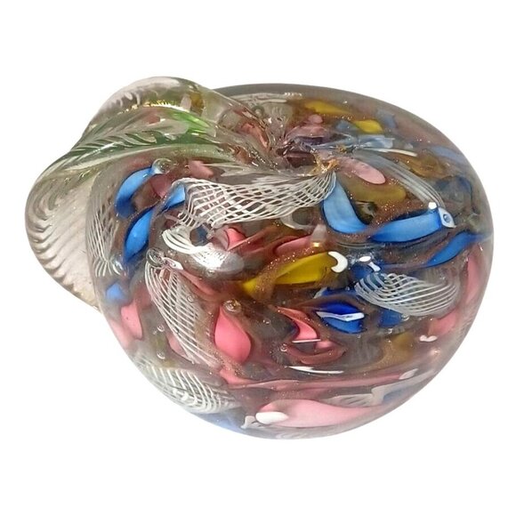 Murano Tutti Frutti Aventurine Zanfirico Dichroic Art Glass Apple Paperweight Sc - Picture 9 of 13